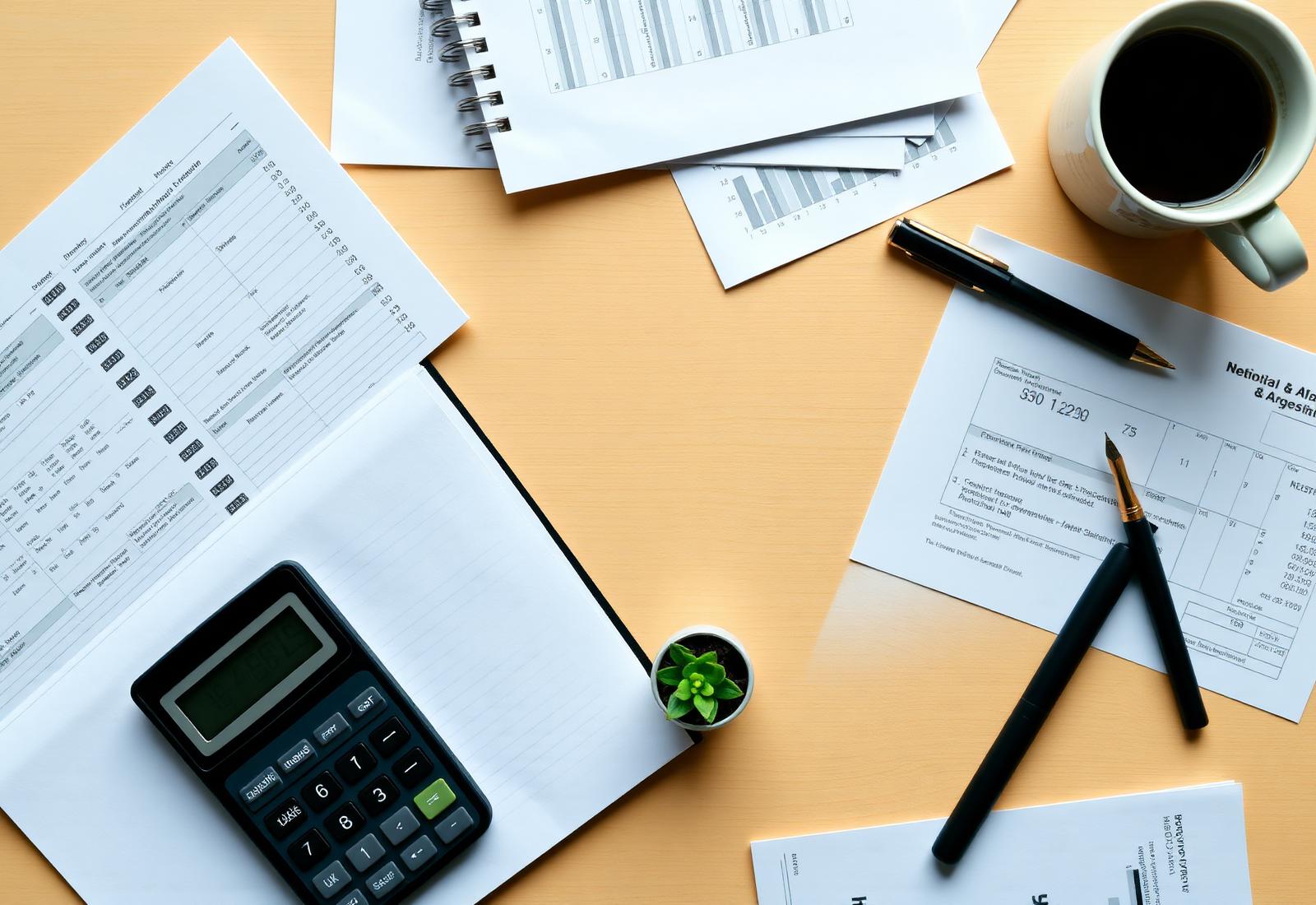 Organized bookkeeping desk with monthly reports for a Florida small business